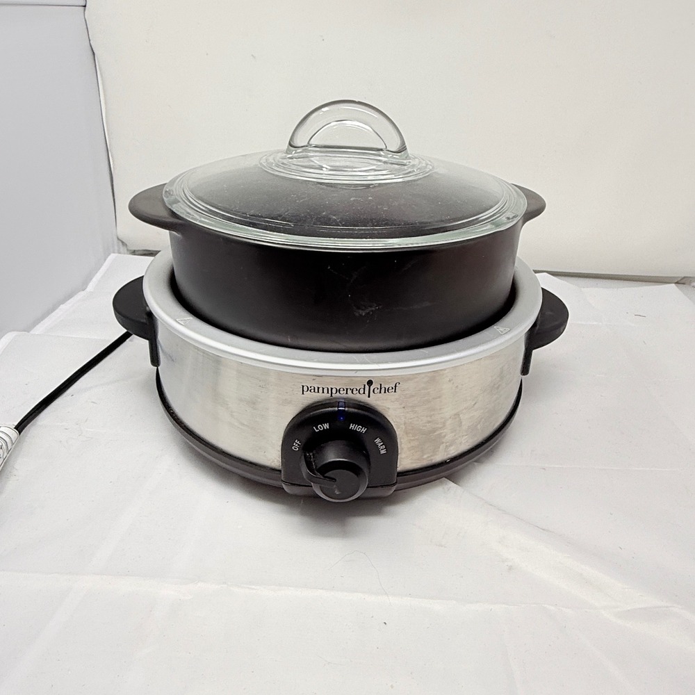 Pampered Chef Rockcrok 4 QT Slow Cooker Set 3156 Black Ceramic Pot & Base